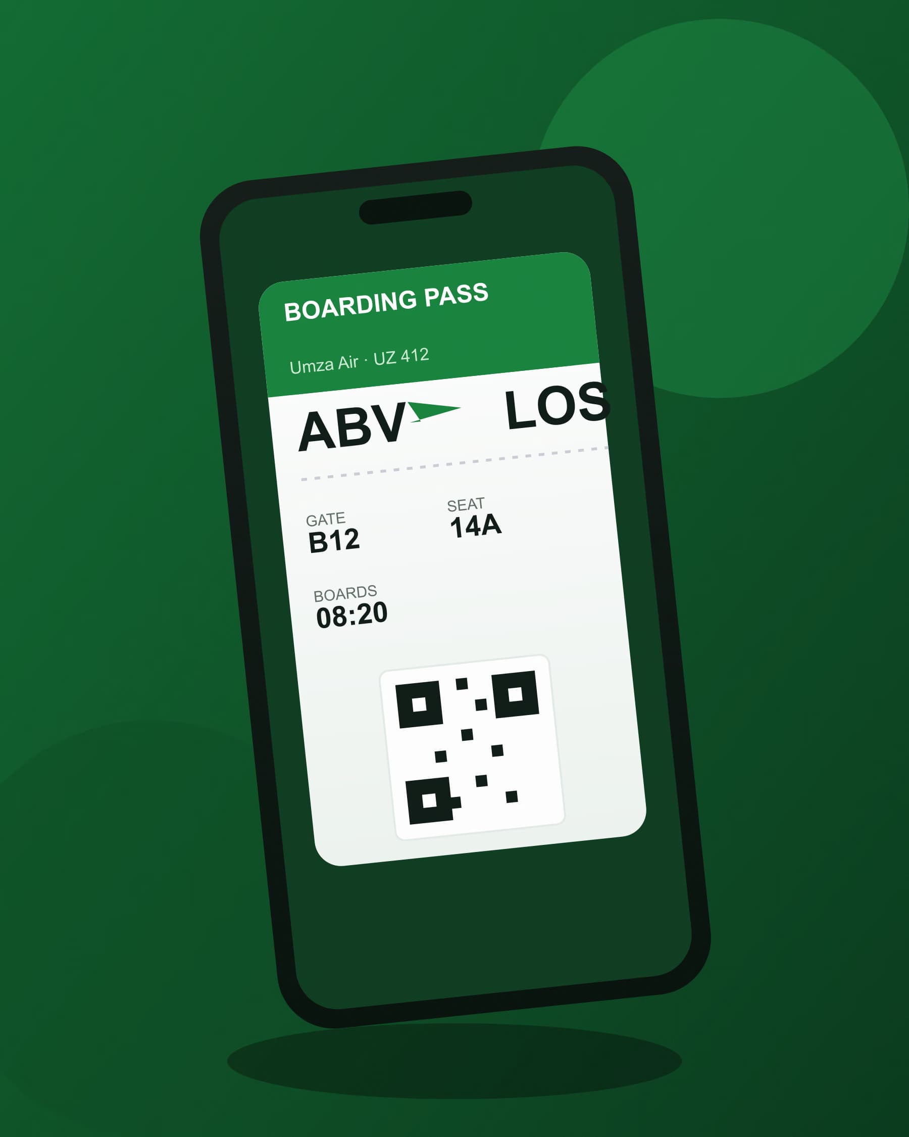 Umza Air mobile app showing a boarding pass